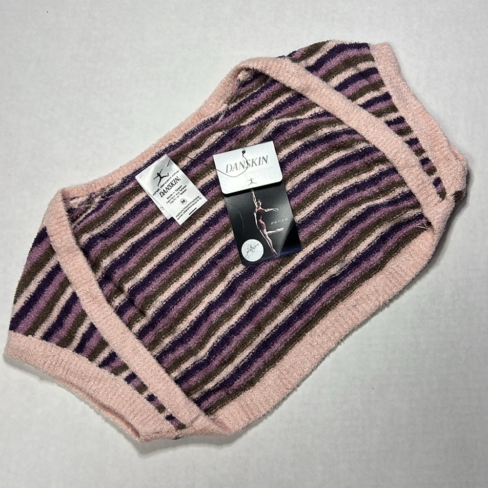 Fluffy Knit Cap Sleeve Striped Ballet Shrug M